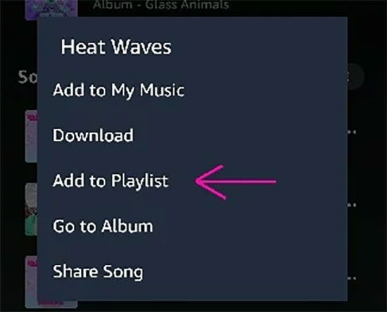 amazonのプレイリストに曲を追加するモバイル