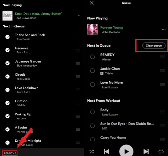 モバイルでspotifyのプレイキューをクリアする