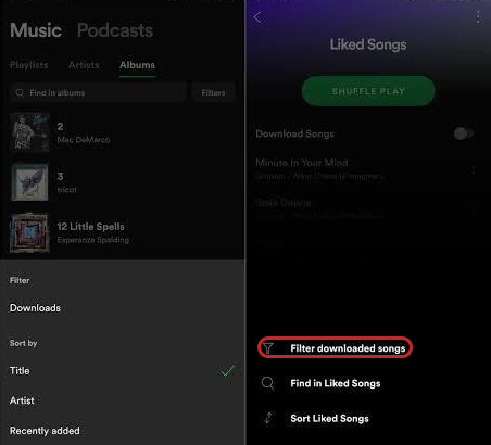 spotifyモバイルでダウンロードされた曲を探す方法