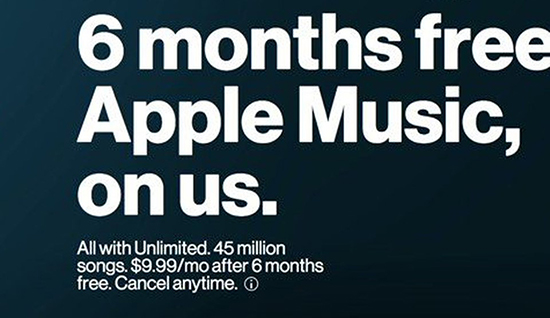 verizonによるapple music 6ヶ月間無料体験