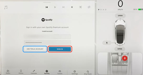 teslaでspotifyにログイン