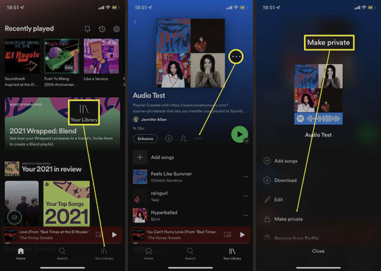 spotifyのプレイリストを非公開にする方法モバイル