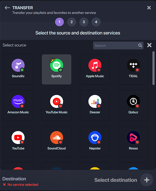 転送元としてspotifyを選択