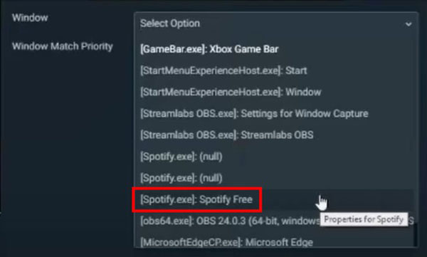 streamlabs obsでspotifyを選択する