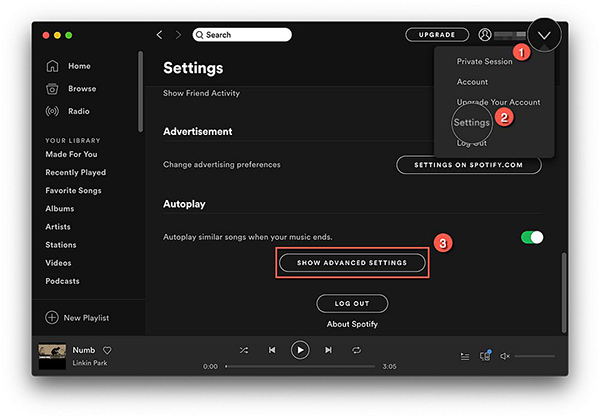 spotifyで詳細設定を表示する