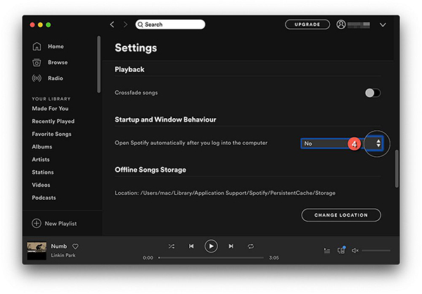 spotifyの自動オープニングをオフにする