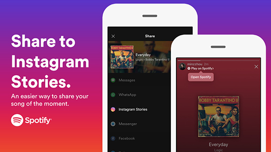 instagramストーリーでspotifyを共有と追加する