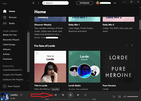 spotifyシャッフルボタン