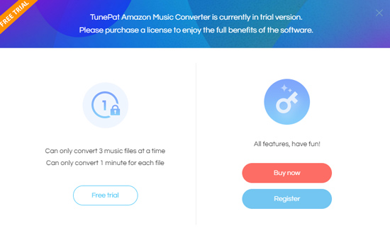 tunepat amazon music converter無料試用制限について