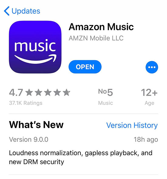 amazon musicアプリを更新して