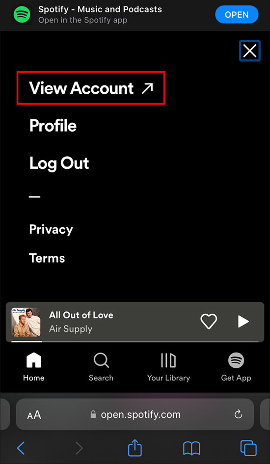 spotifyモバイルでアカウントを表示する